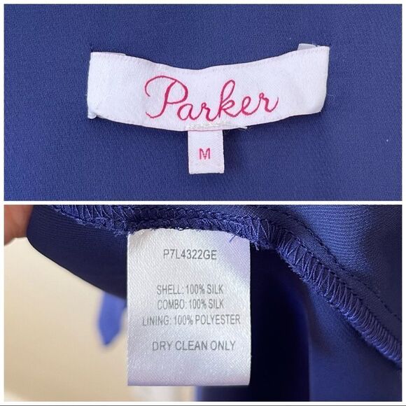 Parker Blue Drop Waist Midi Dress Size Medium preowned 100% Silk - Picture 6 of 6